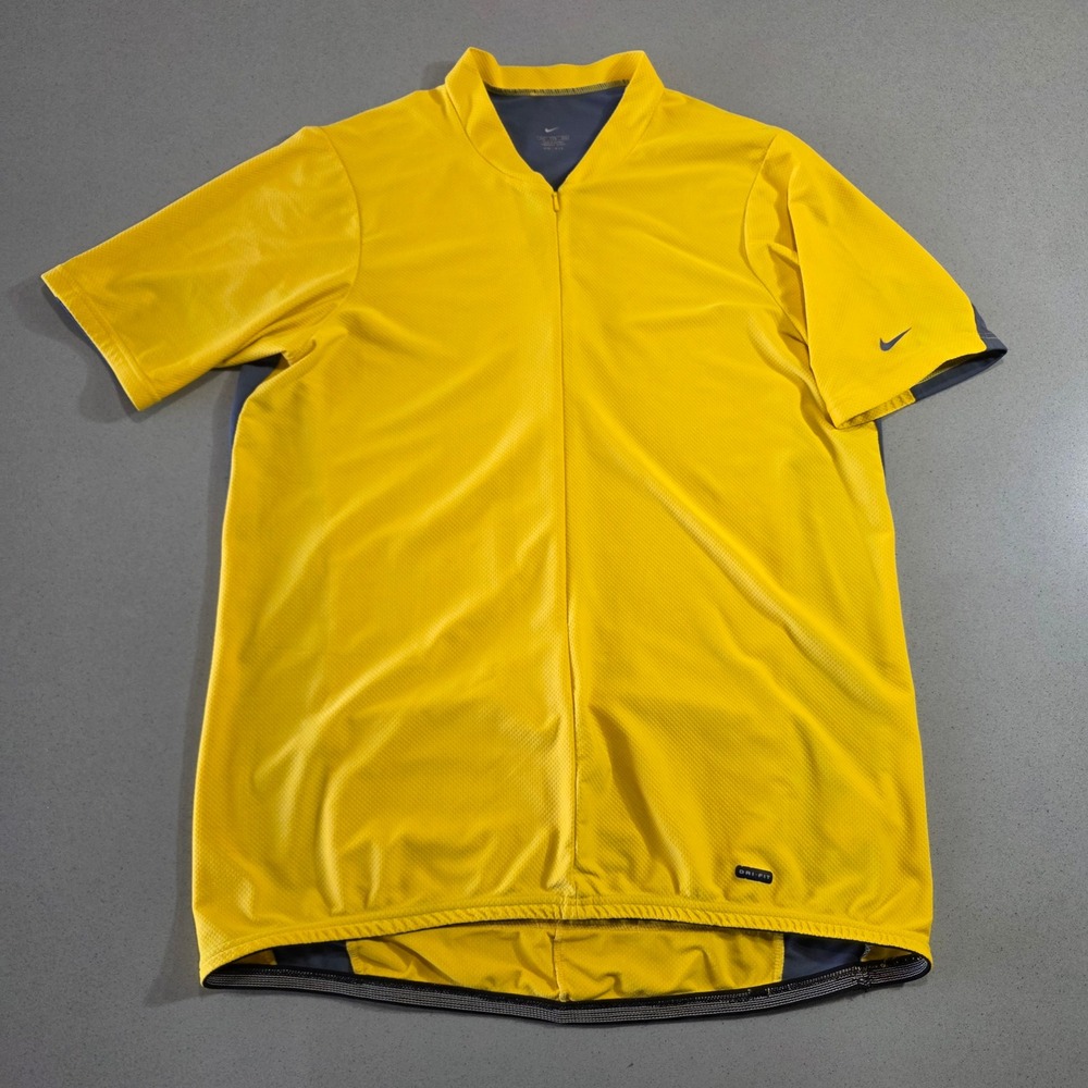 Nike Dri-FIT Cycling Jersey Mens XXL Yellow Grey Full Zip Short Sleeve